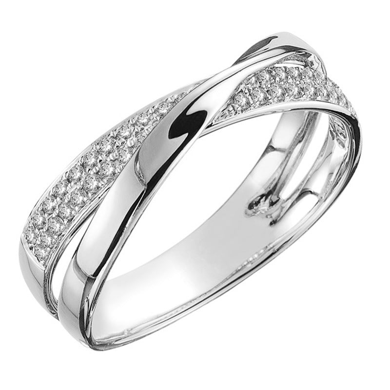Vintage gold woven silver ring with zircon