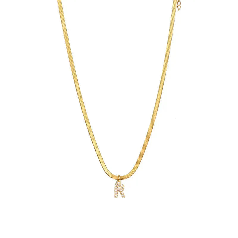 Collier en Herringbone avec Initiale en Diamant Melly®