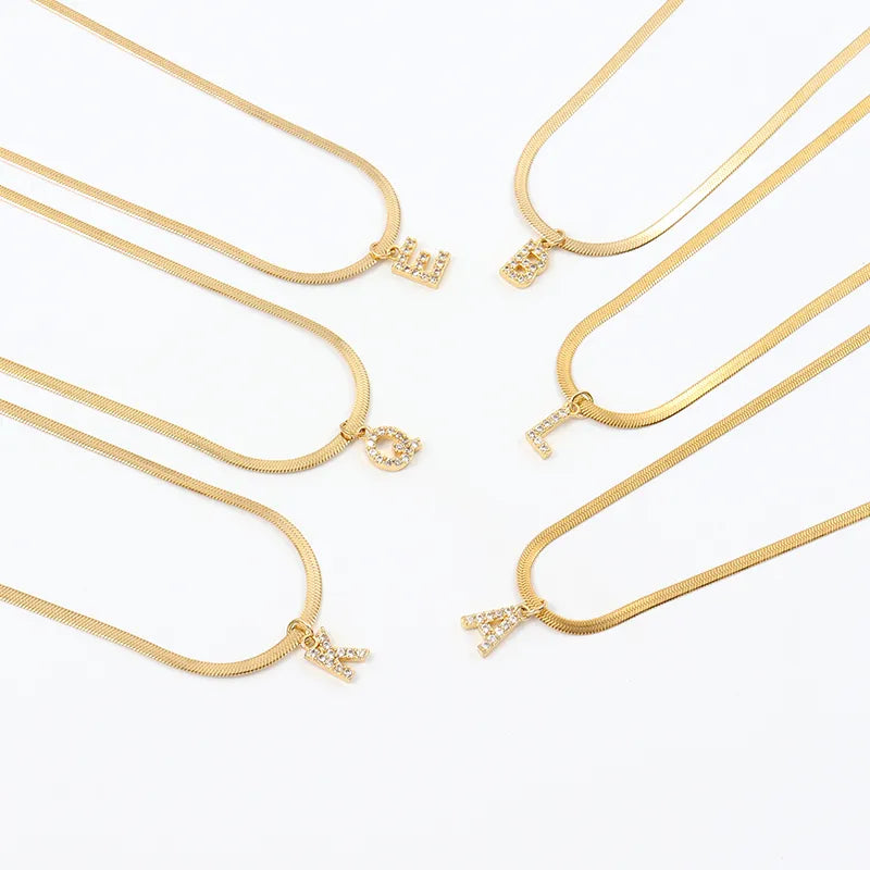 Collier en Herringbone avec Initiale en Diamant Melly®