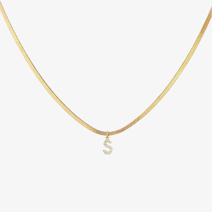 Collier en Herringbone avec Initiale en Diamant Melly®